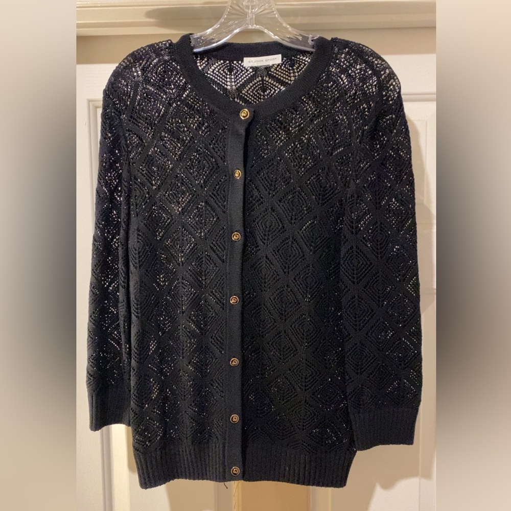 ST. JOHN SPORT Black Knit See-Through Cardigan